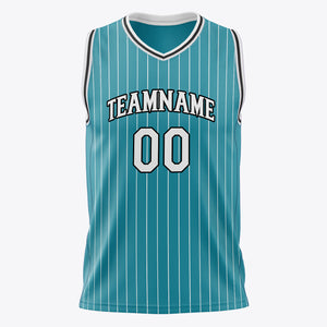 Custom Teal White Pinstripe Basketball Jersey
