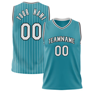 Custom Teal White Pinstripe Basketball Jersey BS02240626YX235
