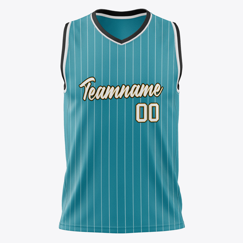 Custom Teal White Pinstripe Basketball Jersey