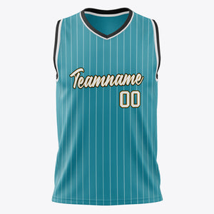 Custom Teal White Pinstripe Basketball Jersey
