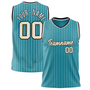 Custom Teal White Pinstripe Basketball Jersey BS02240626YX236