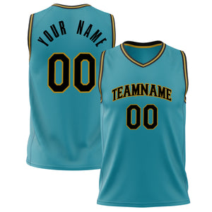 Custom Teal Black Solid Color Basketball Jersey BS02240626YX237