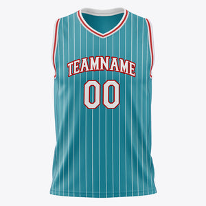 Custom Teal White Pinstripe Basketball Jersey