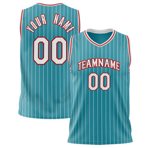 Custom Teal White Pinstripe Basketball Jersey BS02240626YX242