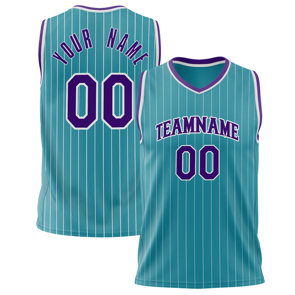 Custom Teal Purple Pinstripe Basketball Jersey BS02240626YX243