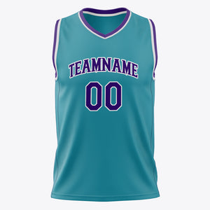 Custom Teal Purple Solid Color Basketball Jersey