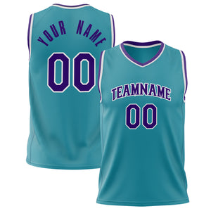 Custom Teal Purple Solid Color Basketball Jersey BS02240626YX246
