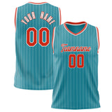 Custom Teal Orange Pinstripe Basketball Jersey BS02240626YX248