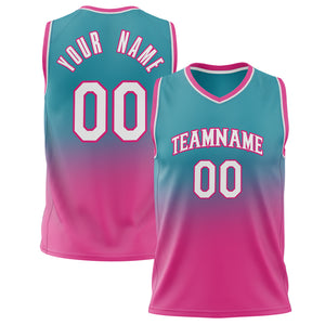 Custom Teal Pink Fade Basketball Jersey BS02240626YX251