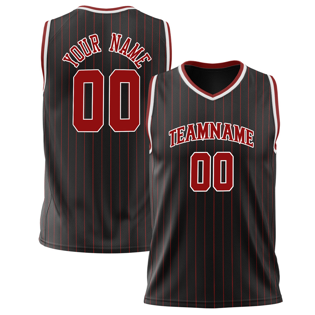 Custom Black Crimson Pinstripe Basketball Jersey BS02240626ZX001
