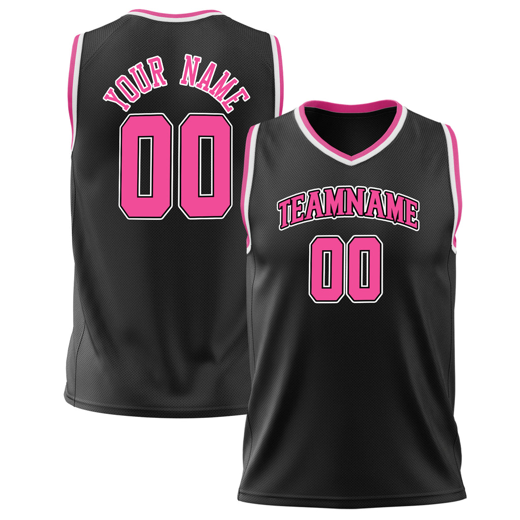 Custom Black Pink Solid Color Basketball Jersey BS02240626ZX003