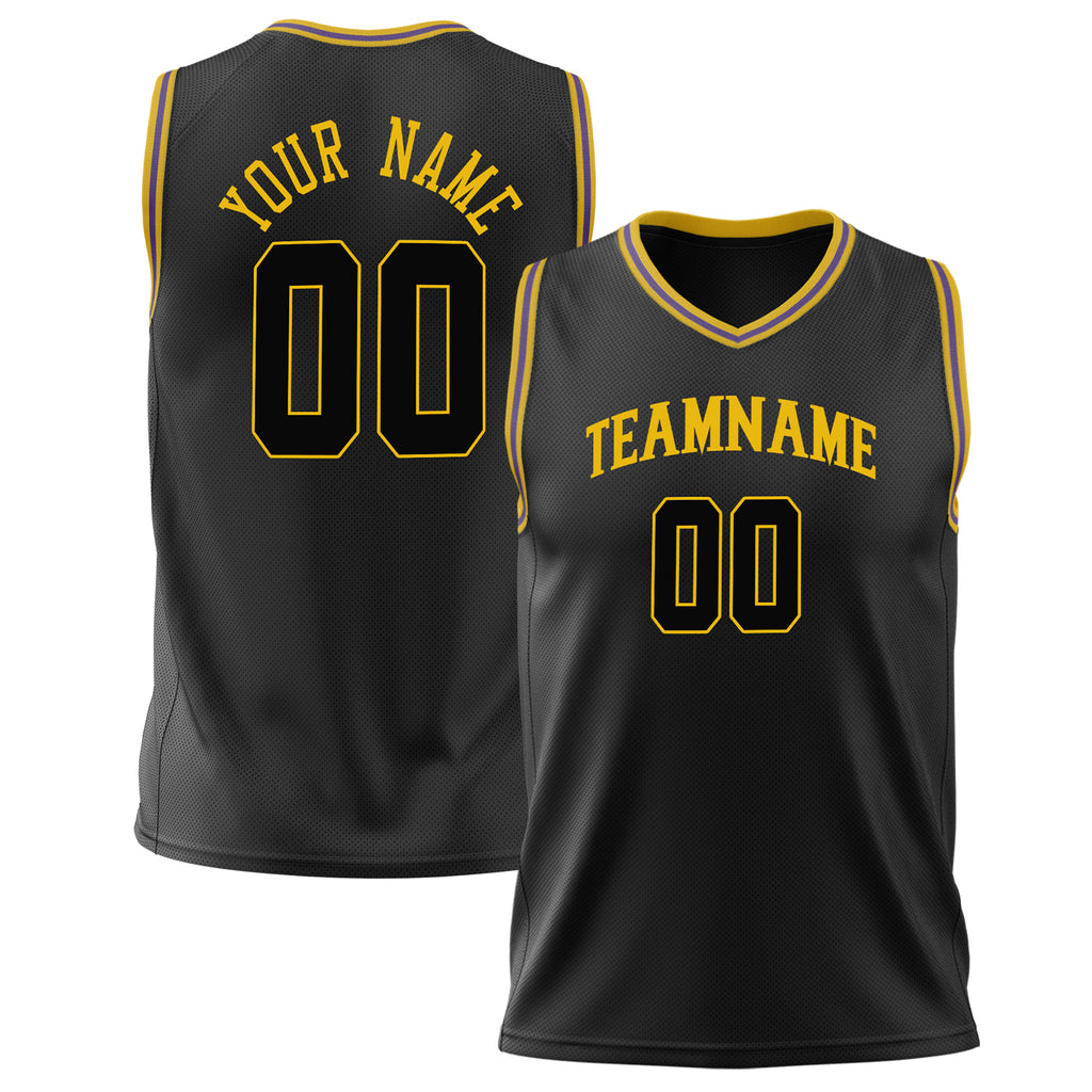 Custom Black Gold Solid Color Basketball Jersey BS02240626ZX007