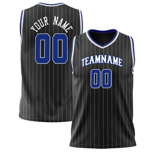 Custom Black Royal Pinstripe Basketball Jersey BS02240626ZX008