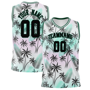 Custom Black Kelly Green Tropical Hawaii Palm Leaves Basketball Jersey BS02240626ZX009
