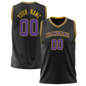 Custom Black Purple Solid Color Basketball Jersey BS02240626ZX010