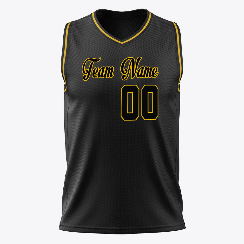 Custom Black Gold Solid Color Basketball Jersey