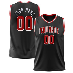 Custom Black Red Solid Color Basketball Jersey BS02240626ZX012