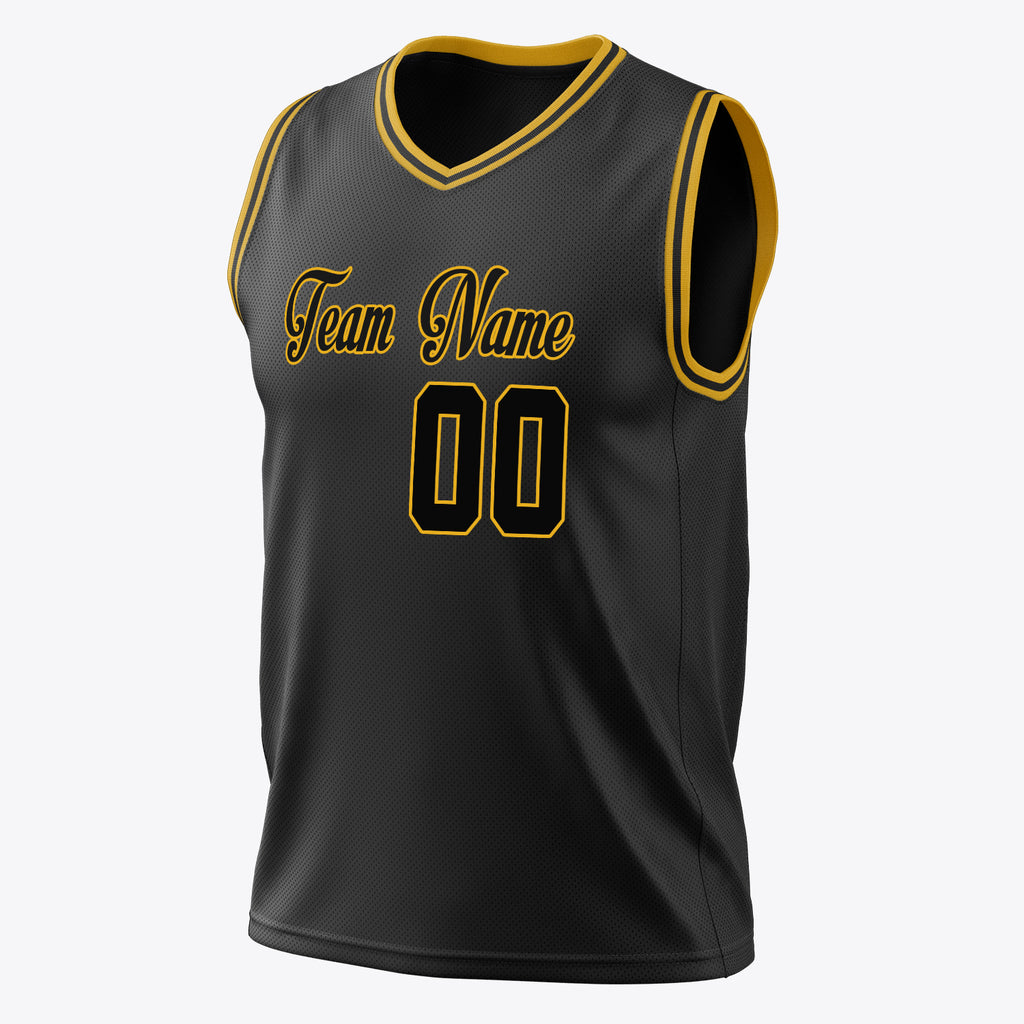 Custom Black Gold Solid Color Basketball Jersey