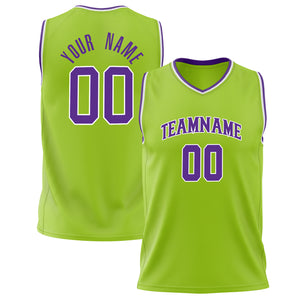 Custom Neon-Green Purple Solid Color Basketball Jersey BS02240626ZX107