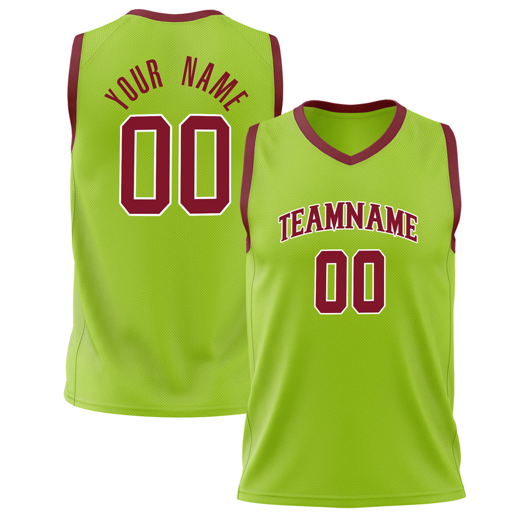 Custom Neon-Green Red Solid Color Basketball Jersey BS02240626ZX112