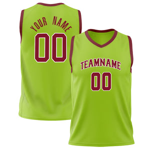 Custom Neon-Green Red Solid Color Basketball Jersey BS02240626ZX112