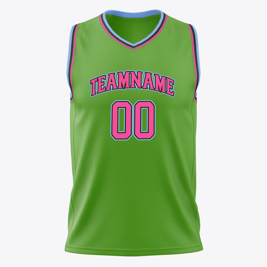 Custom Neon-Green Pink Solid Color Basketball Jersey