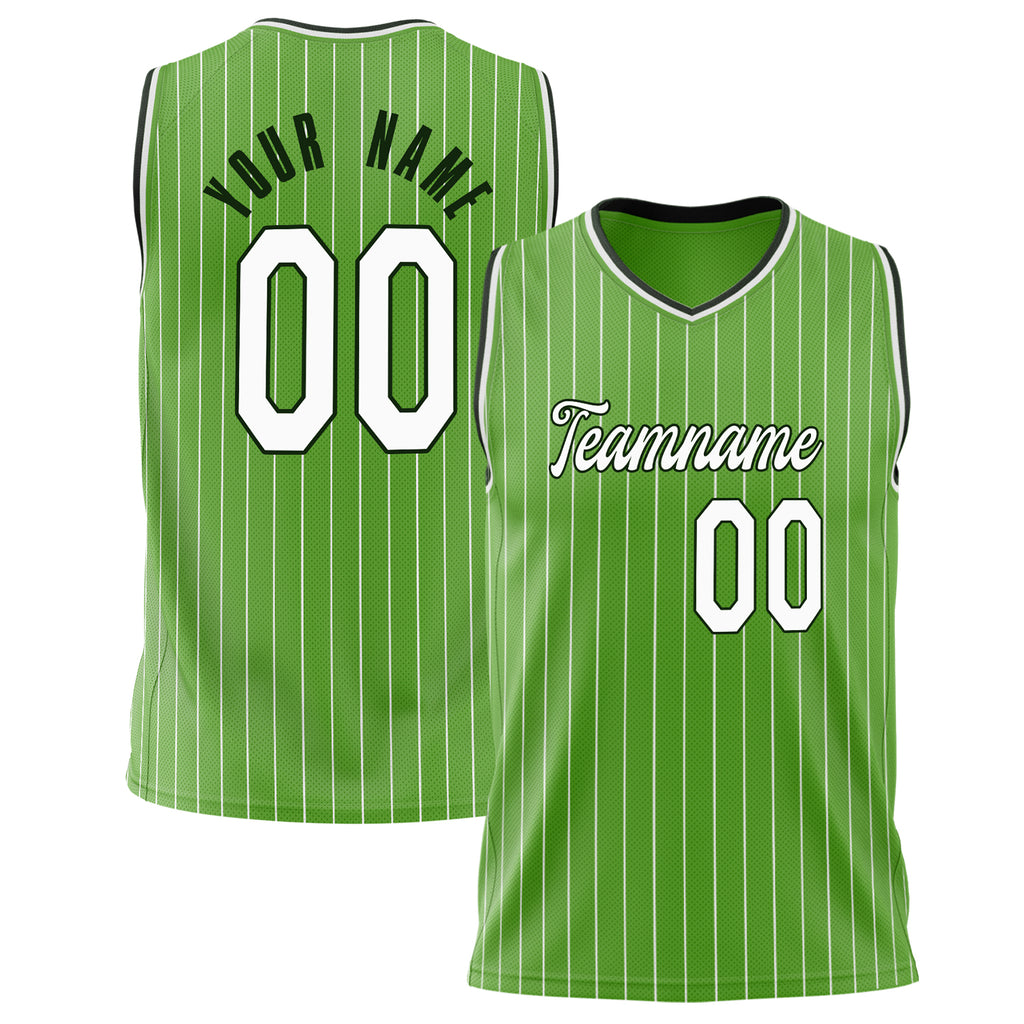 Custom Neon-Green White Pinstripe Basketball Jersey BS02240626ZX119
