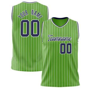 Custom Neon-Green Navy Pinstripe Basketball Jersey BS02240626ZX120