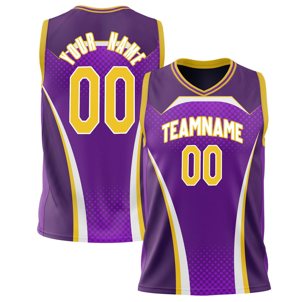 Custom Purple Gold Pattern Basketball Jersey BS02240808JC017