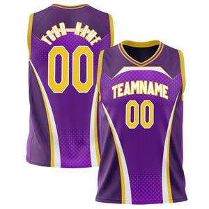 Custom Purple Gold Pattern Basketball Jersey BS02240808JC017