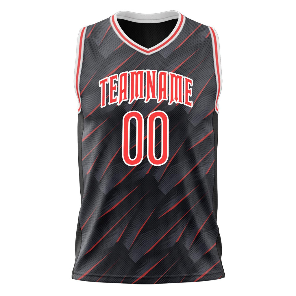 Custom Black Red Pattern Basketball Jersey