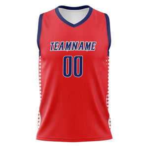 Custom Red Navy Pattern Basketball Jersey