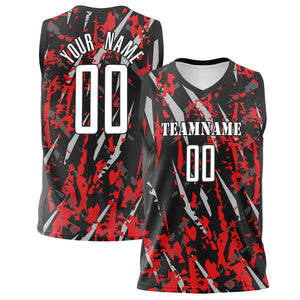 Custom Black Red Pattern Basketball Jersey BS02240808JG041