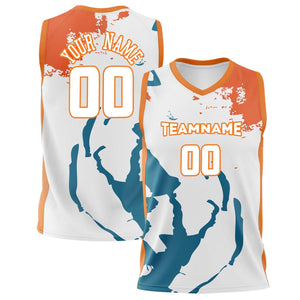 Custom White Orange Pattern Basketball Jersey BS02240808JG046