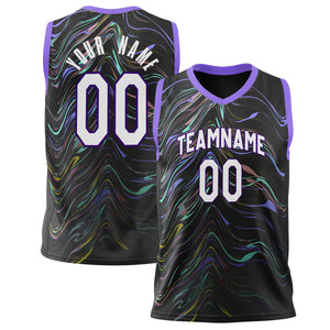 Custom Black Purple Pattern Basketball Jersey BS02240808XF048