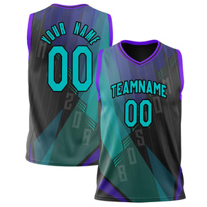 Custom Black Teal Pattern Basketball Jersey BS02240808XF056