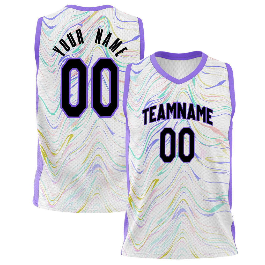 Custom White Purple Pattern Basketball Jersey BS02240808XF057