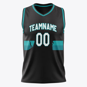 Custom Black Teal Pattern Basketball Jersey