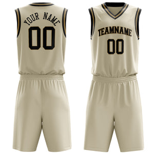 Custom Cream Black Solid Color Basketball Jersey