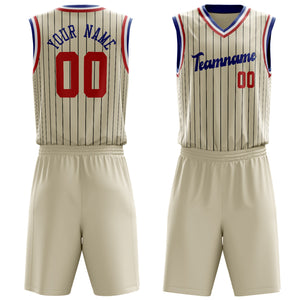 Custom Cream Red Pinstripe Basketball Jersey