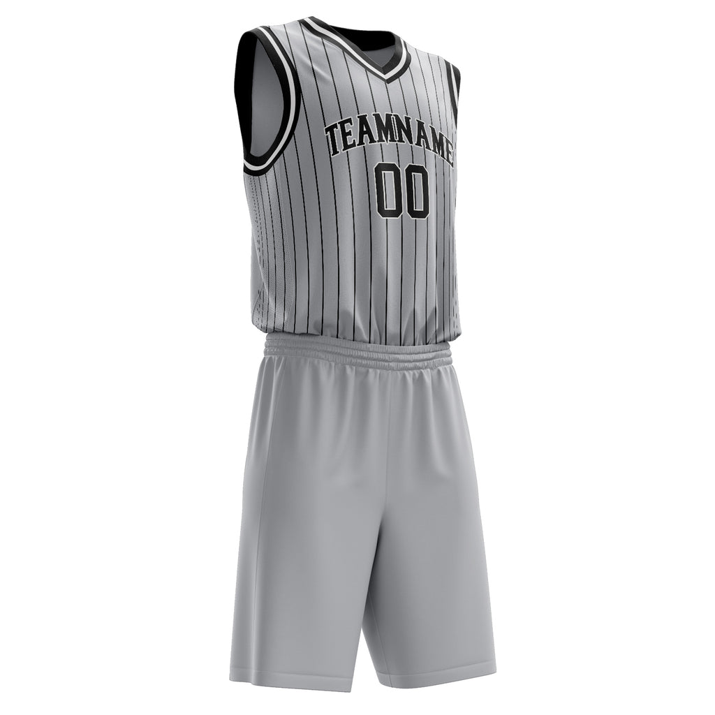 Custom Gray Black Pinstripe Basketball Jersey
