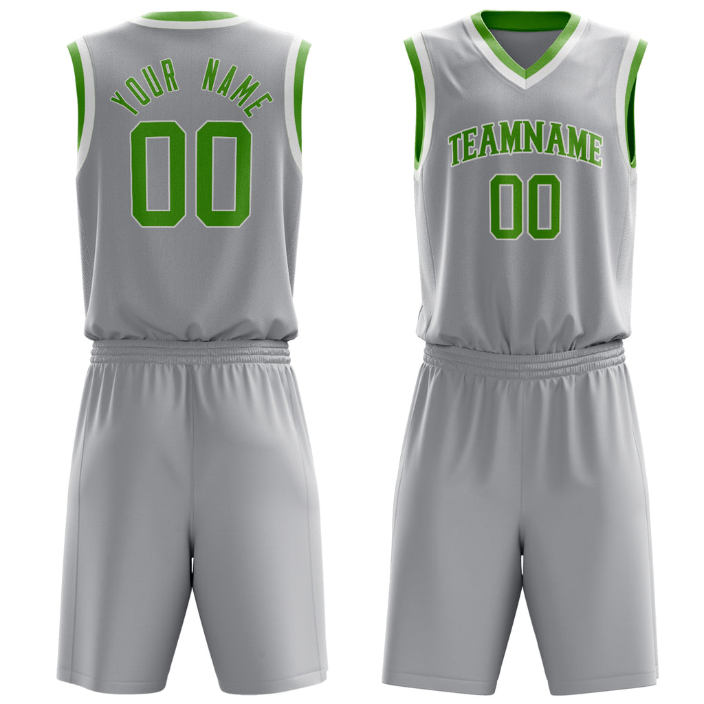 Custom Gray Neon-Green Solid Color Basketball Jersey
