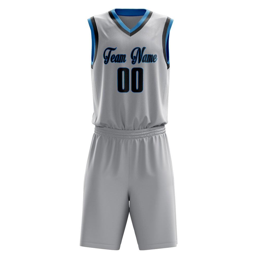 Custom Gray Black Solid Color Basketball Jersey