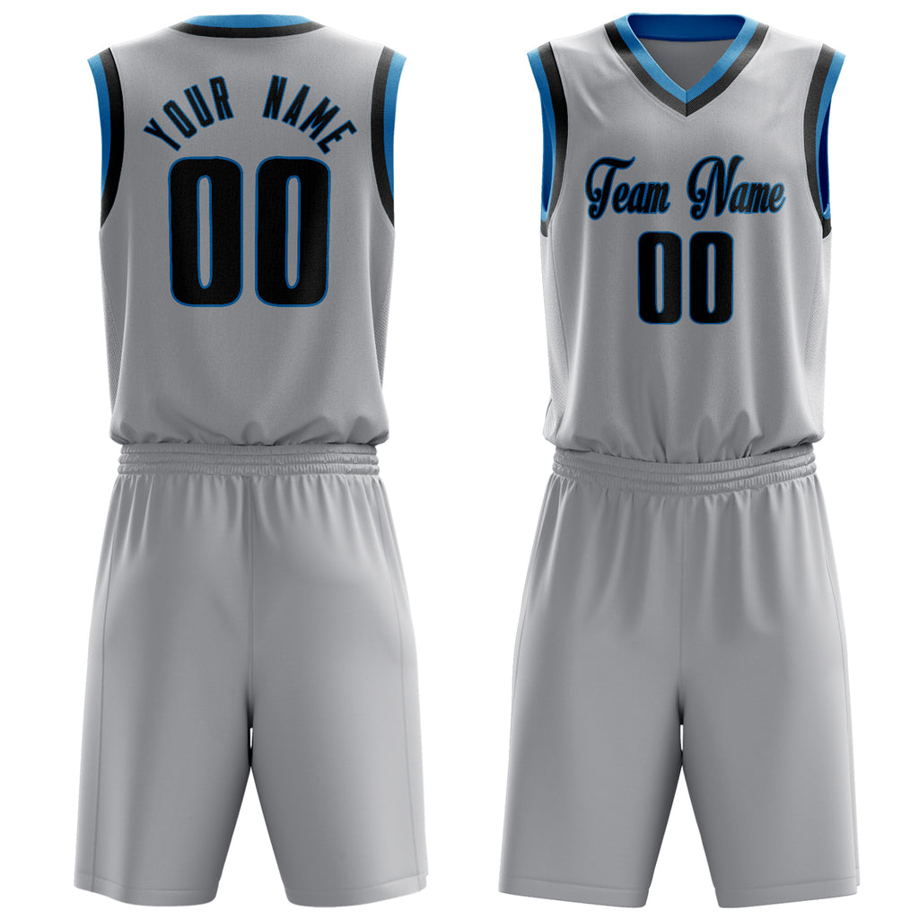 Custom Gray Black Solid Color Basketball Jersey