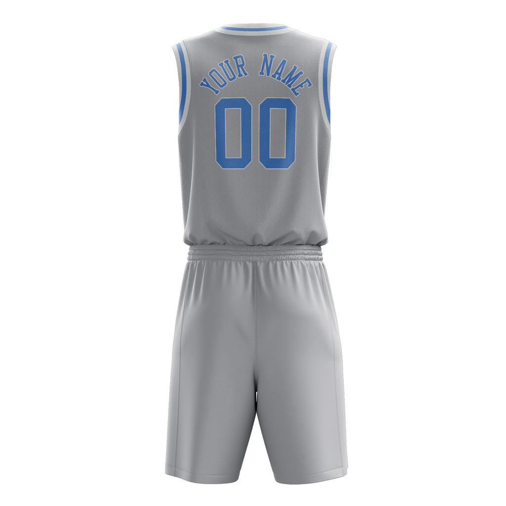 Custom Gray Light Blue Solid Color Basketball Jersey