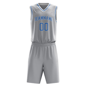 Custom Gray Light Blue Solid Color Basketball Jersey