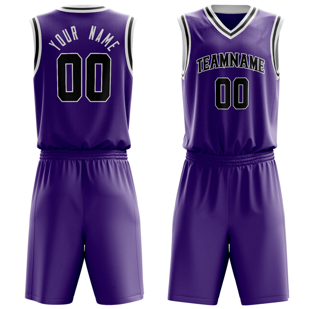 Custom Purple Black Solid Color Basketball Jersey