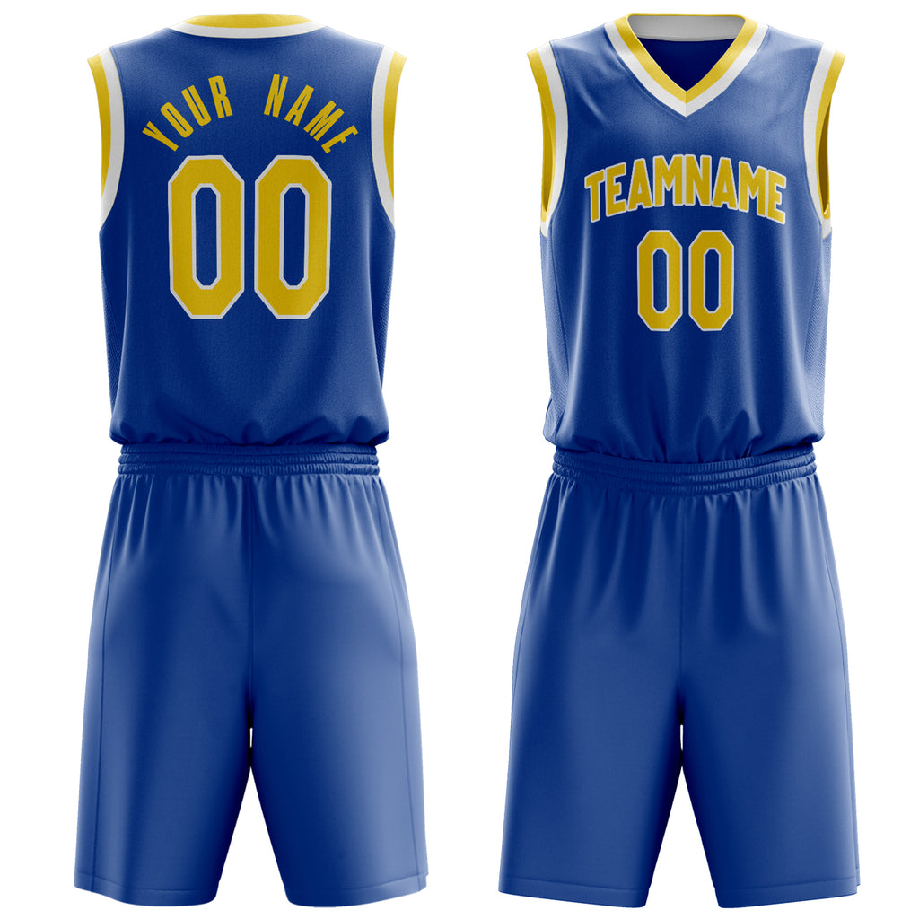 Custom Royal Yellow Solid Color Basketball Jersey