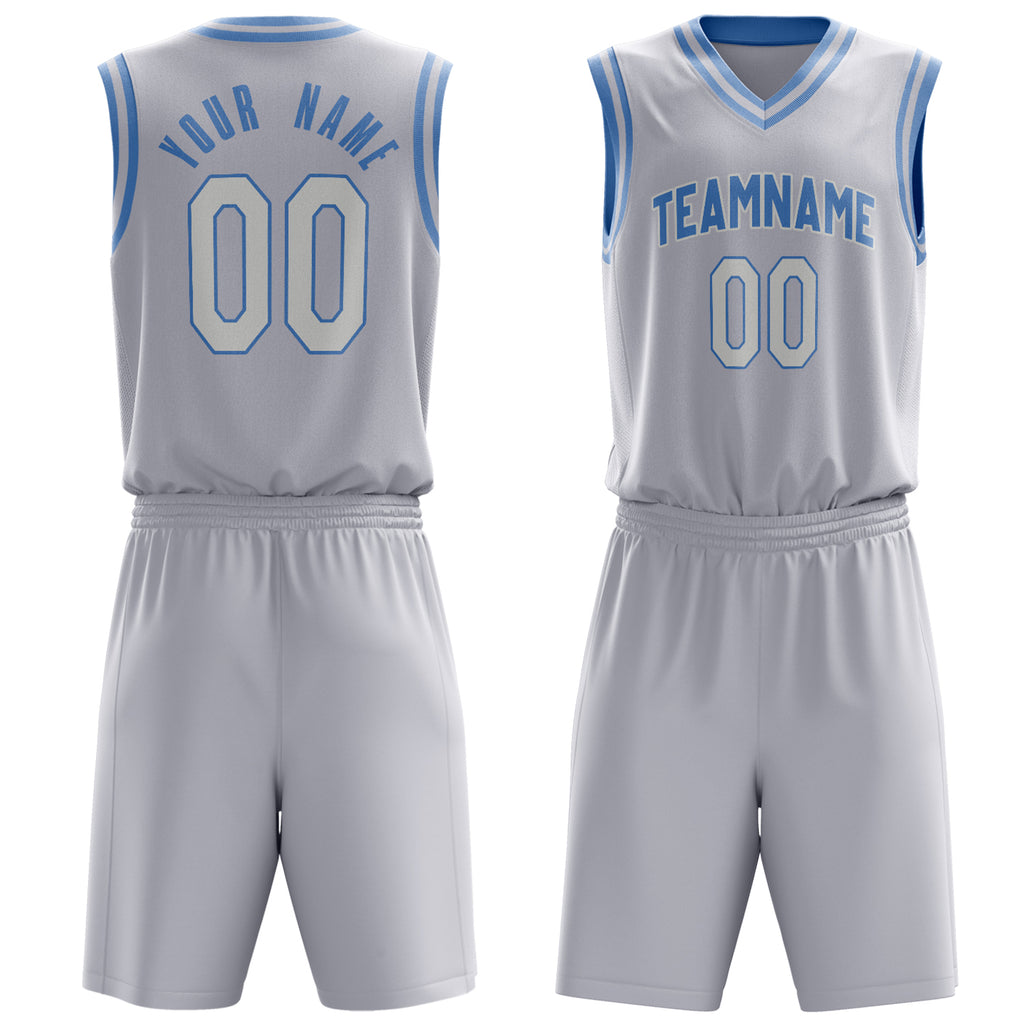 Custom White Light Blue Solid Color Basketball Jersey
