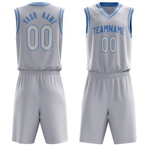 Custom White Light Blue Solid Color Basketball Jersey